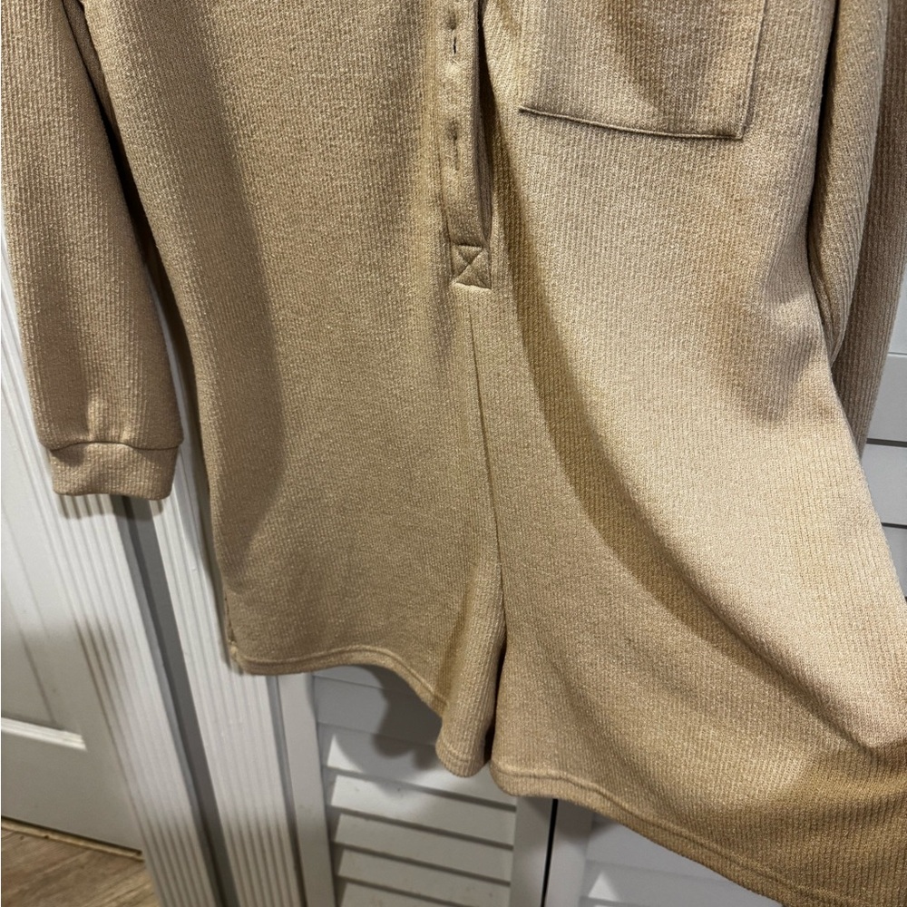 Tan Button-Up romper - Picture 2 of 4